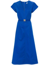 Tory Burch Waisted V-neck Poplin Dress In Blue