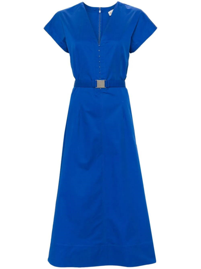 Tory Burch Waisted V-neck Poplin Dress In Duchess Blue