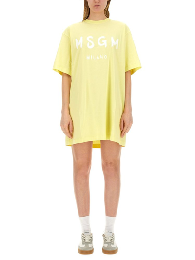 Msgm Logo Printed T In Yellow