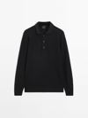 Massimo Dutti Textured Knit Polo Collar Sweater In Black