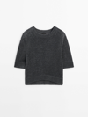 Massimo Dutti Short Sleeve Sweater With Shimmery Detail In Lead