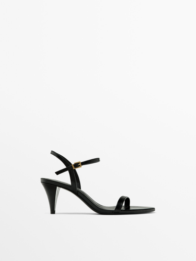 Massimo Dutti Leather Heeled Sandals In Black