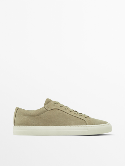 Massimo Dutti Split Suede Trainers In Sand