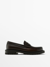 Massimo Dutti Brown Track Sole Loafers With Penny Strap In Brown