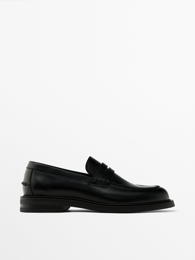 Massimo Dutti Black Penny Strap Loafers