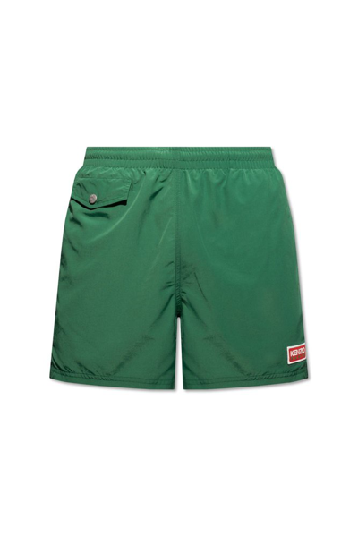 Kenzo Logo Patch Swim Shorts In Green