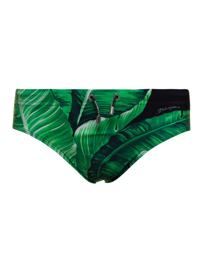 Dolce & Gabbana Banana Tree Printed Swim Briefs In Green