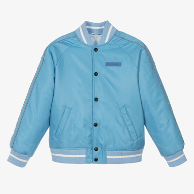 PALM ANGELS TEEN BOYS BLUE FLAME-PRINT BOMBER JACKET