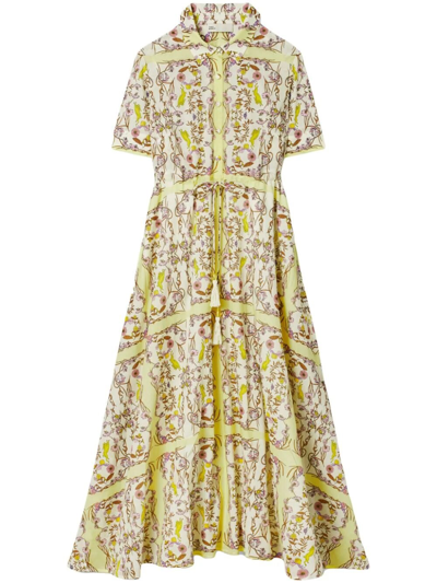 Tory Burch Floral Print Shirt Dress In Beige