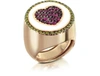 GUCCI DESIGNER RINGS ROSE GOLD PLATED STERLING SILVER ADJUSTABLE RING W/RED CUBIC ZIRCONIA