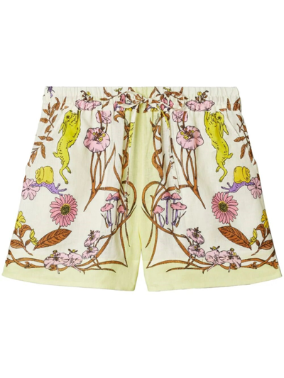 Tory Burch Floral-print Linen Shorts In Multicolor