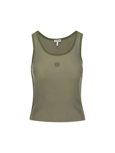 Loewe Logo Embroidered Ribbed Tank Top In Green