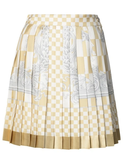 Versace Barocco Checkerboard-print Silk Miniskirt In White