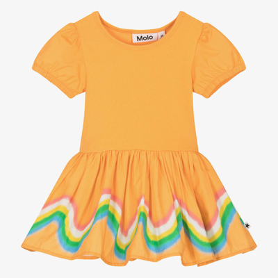 Molo Babies' Girls Orange Cotton Rainbow Dress