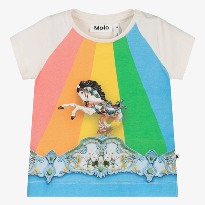 Molo Babies' Girls Ivory Cotton Rainbow Carousel T-shirt