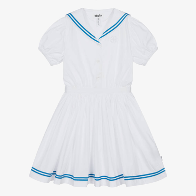 Molo Kids' Girls White Organic Cotton Sailor Dress | ModeSens