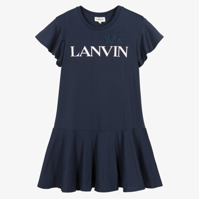 Lanvin Teen Girls Blue Organic Cotton Bow Dress