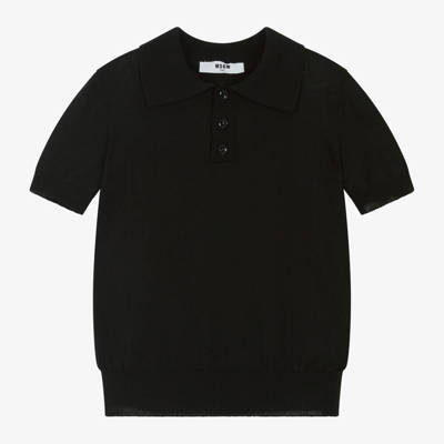 Msgm Kids' Fine-knit Cotton Polo Shirt In Black