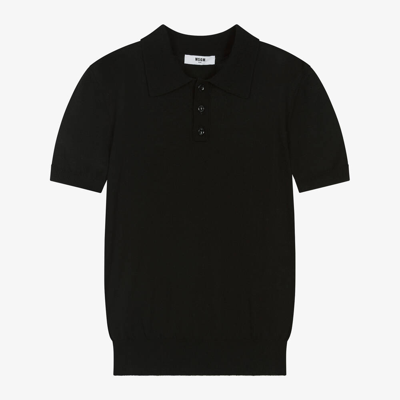 Msgm Teen Boys Black Cotton Knit Polo Shirt