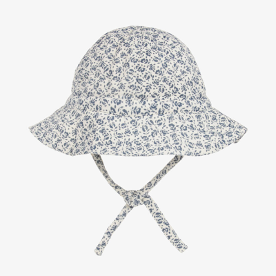Petit Bateau Baby Girls Blue Floral Cotton Sun Hat