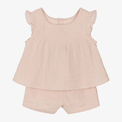 Petit Bateau Babies' Girls Pink Organic Cotton Shorts Set