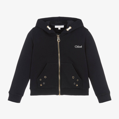 Chloé Kids' Girls Navy Blue Cotton Zip-up Hoodie