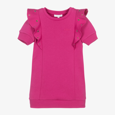 Chloé Kids' Girls Pink Cotton Eyelet Dress