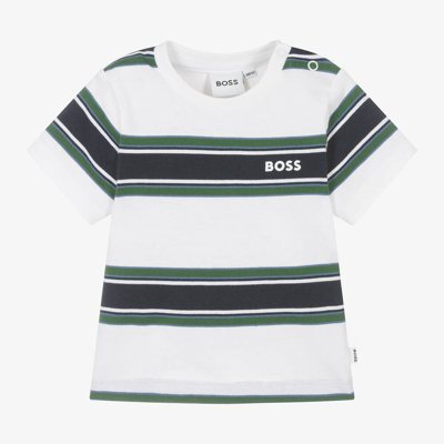 Hugo Boss Boss Baby Boys White Cotton Striped T-shirt