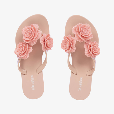 Mini Melissa Kids' Girls Pink Floral Flip Flops