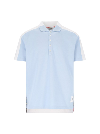 Thom Browne Mens Light Blue White Brand-patch Cotton Polo Shirt