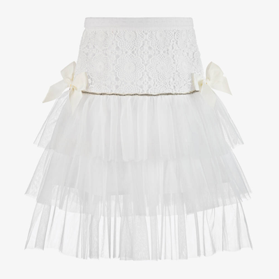 Phi Clothing Kids' Girls Ivory Cotton Lace & Tulle Skirt