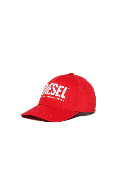 Diesel Kids Ftallib Logo Printed Baseball Cap In Red