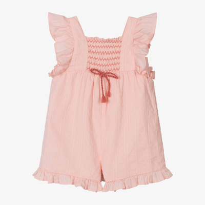 Mayoral Babies' Girls Coral Pink Shirred Cotton Playsuit