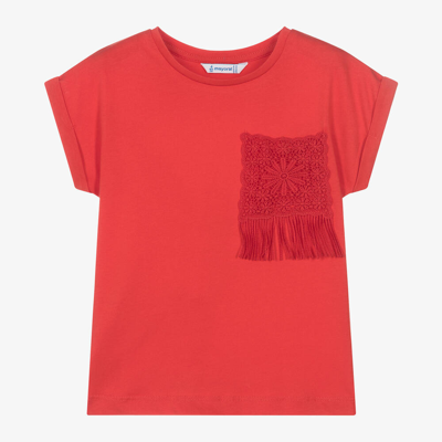 Mayoral Kids' Girls Red Cotton T-shirt