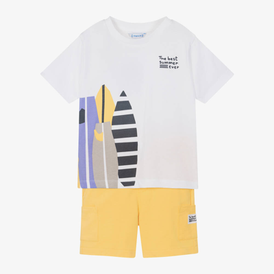 Mayoral Kids' Boys Ivory & Yellow Cotton Shorts Set