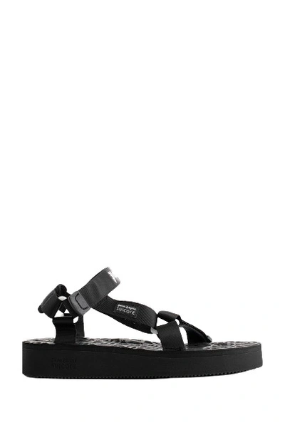Palm Angels Suicoke Depa Logo-print Webbing-trimmed Rubber Sandals In Black
