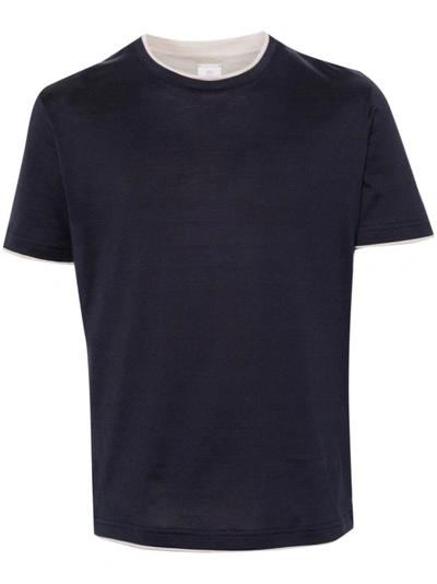 Eleventy Layered Jersey T-shirt In Blue