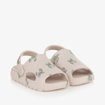 Liewood Kids' Crab Print Rubber Sandals In Off White,green