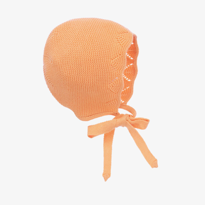 Paloma De La O Baby Girls Orange Cotton Knit Bonnet