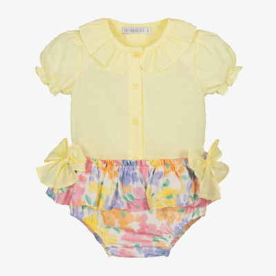 Paloma De La O Baby Girls Yellow Floral Cotton Shorts Set