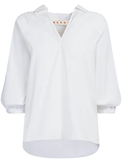 Marni V-neck Cotton Blouse In White
