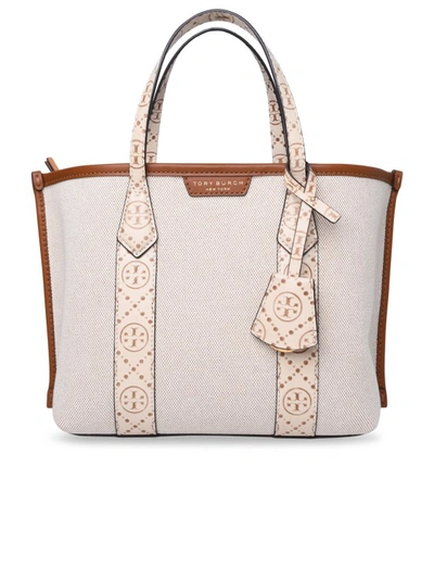 Tory Burch Small 'perry' Shopping In Tela Cream In Grey