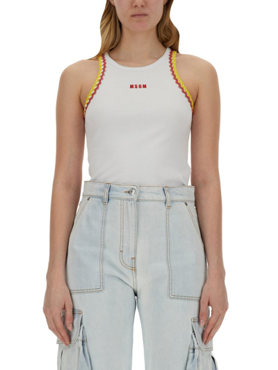 Msgm Logo Embroidered Tank Top In White