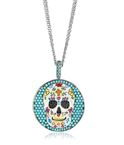 Gucci Necklaces Calavera Skull Charm Rhodium Plated Sterling Silver Pendant Necklace In Bleu
