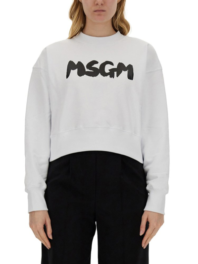 Msgm Logo Printed Crewneck Sweatshirt In White
