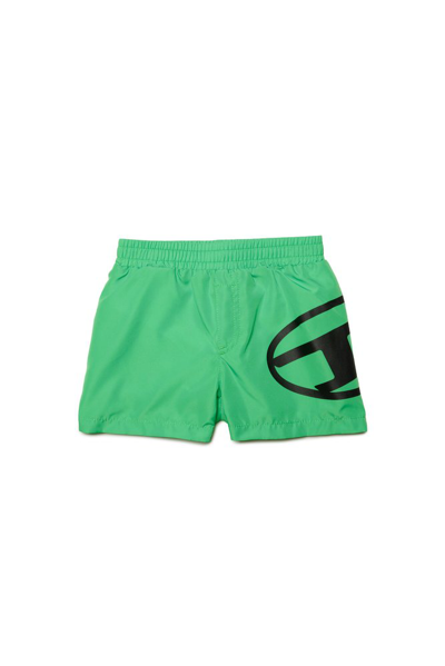 Diesel Kids Mrulb Logo Printed Swim Shorts In Green