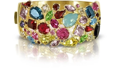 Gucci Designer Bracelets Gold Plated Metal Bangle W/crystals In Rose