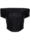 Misbhv Fitted Off-the-shoulder Textured Corset Top In Black