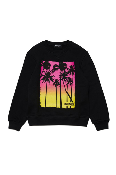 Dsquared2 Kids' Palm Tree-print Cotton Sweatshirt In Black