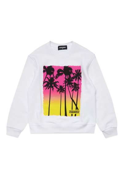 Dsquared2 Kids' Palm Tree-print Cotton Sweatshirt In White